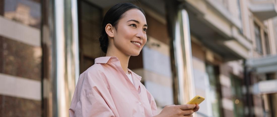 woman mobile phone smile