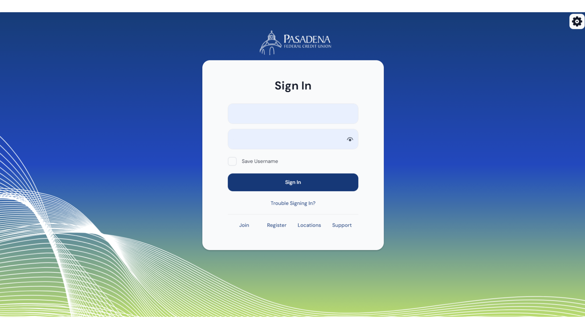 Pasadena FCU online banking login screen.